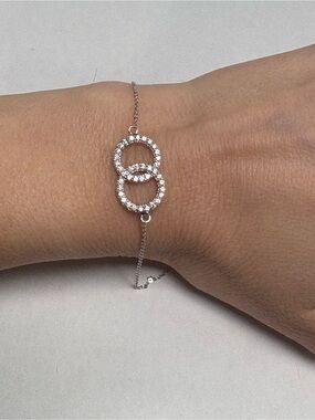 Suzy Levian Sterling Silver White CZ Interlocking Circle Bracelet NWT